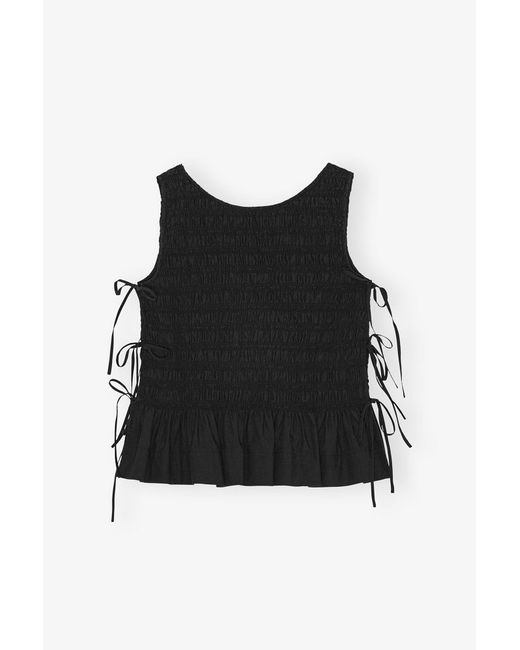 Ganni Black Cotton Smock Tie Top