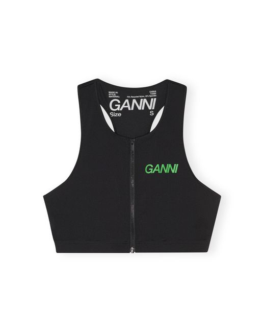 Ganni Black Active Racerback Zipper Top