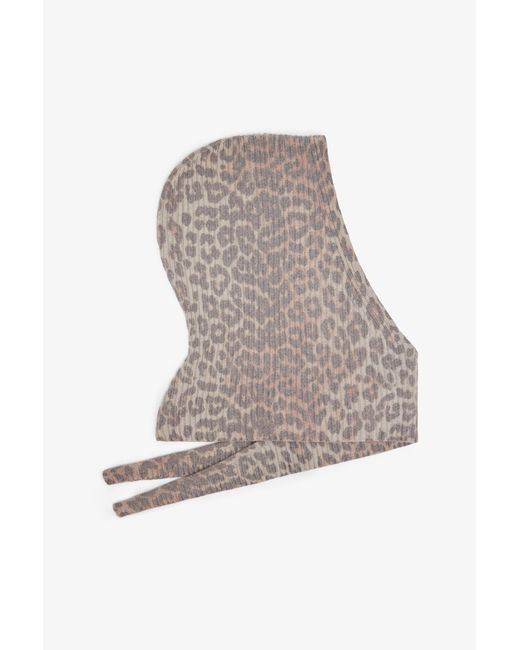 Ganni Brown Printed Wool Knit Balaclava