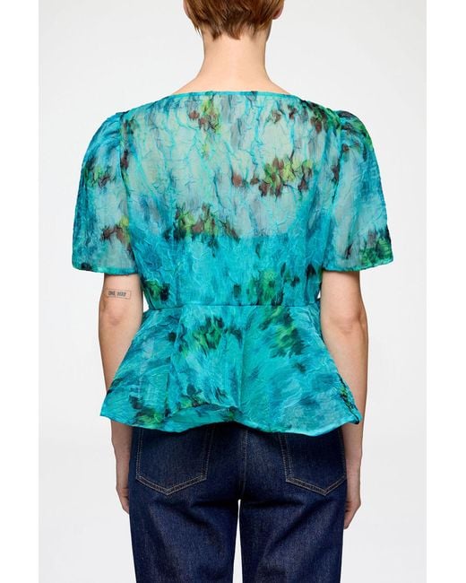 Ganni Blue Peplum Blouse