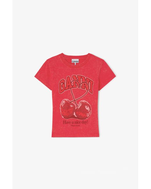 Ganni Red Baby Fit Future T-Shirt With Cherry