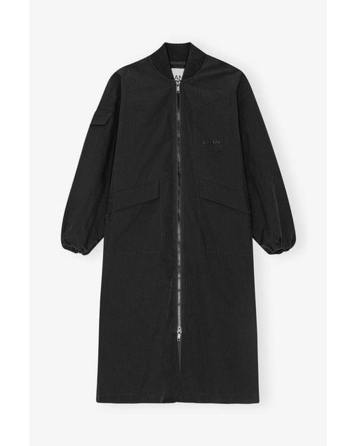Ganni Black Tech Seersucker Oversized Shell Coat