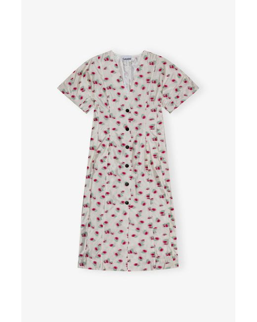 Ganni Natural Floral Organza Jacquard Midi Dress