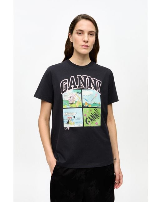 Ganni Black Basic Jersey Teddy Relaxed T-Shirt Organic Cotton