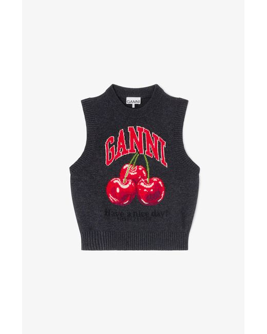 Ganni Red Graphic Wool Vest