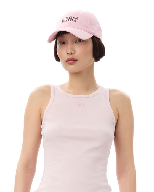 Ganni Pink Lilac Embroidered Logo Cap