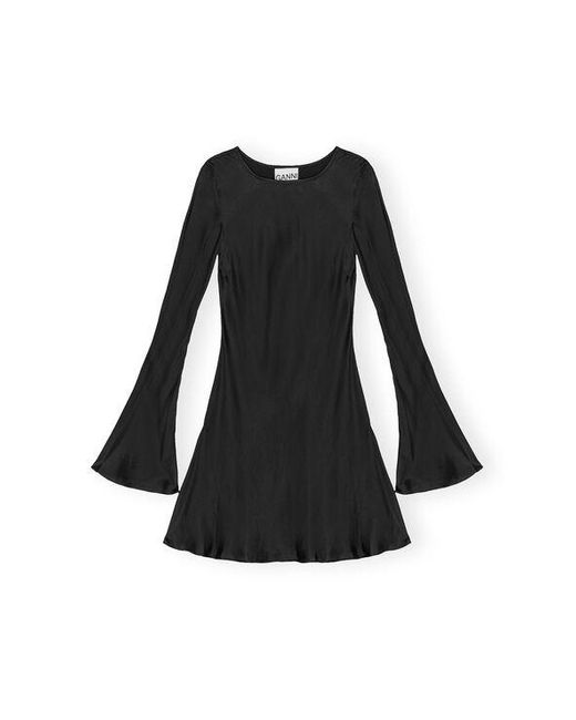 Ganni Black Solid Satin Mini Dress