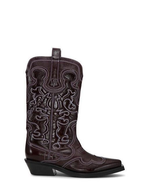 Ganni Blue Mid Shaft Embroidered Western Boots