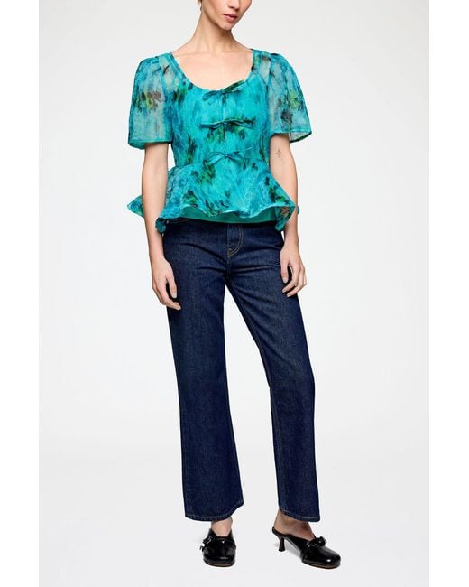 Ganni Blue Peplum Blouse