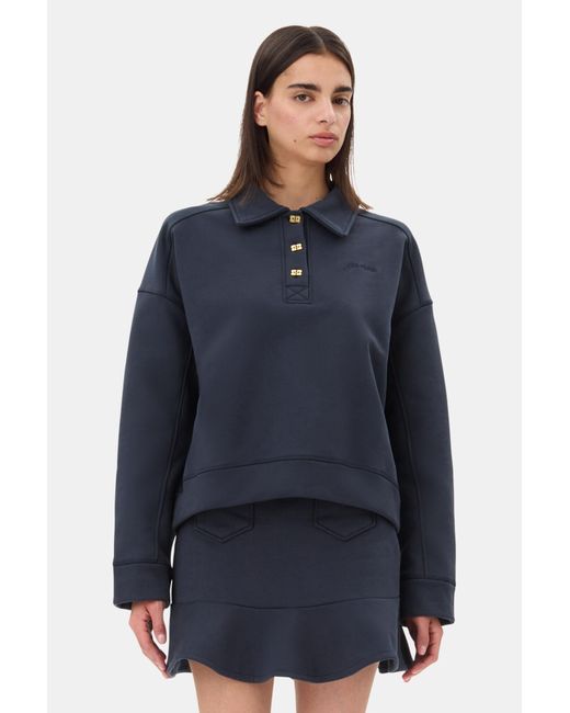Ganni Blue Dark Drop Shoulder Polo Shirt