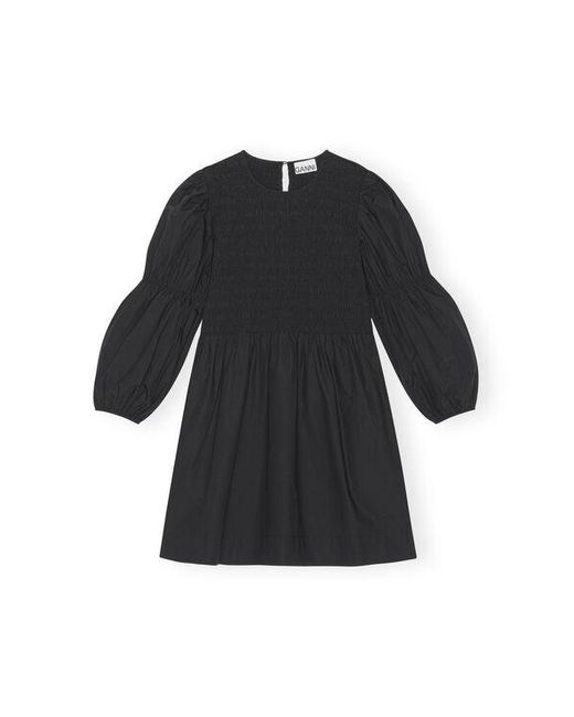 Ganni Black Long Sleeve Cotton Poplin Smock Mini Dress Size 4