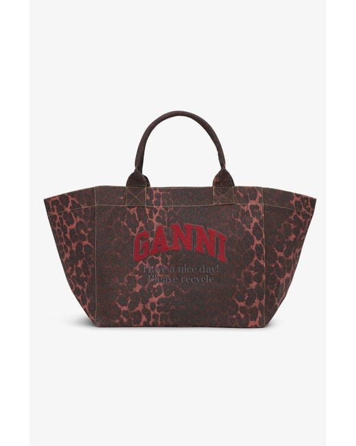Sac Fourre-Tout Xxl À Imprimé Léopard En Coton Recyclé Ganni en coloris Brown
