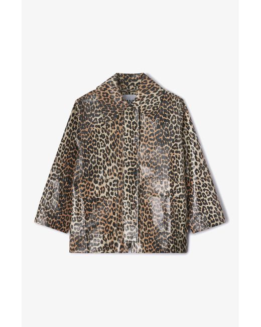 Ganni Natural Leopard Laminated Cotton Jacket
