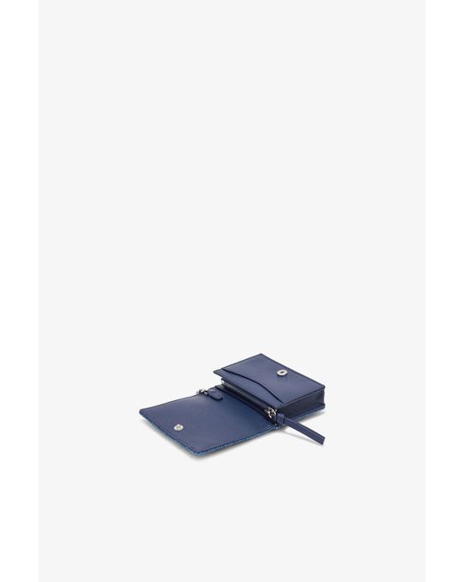 Ganni Blue Bou Card Holder With Flap Heart Studs
