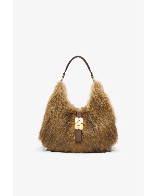 Ganni Brown Alternative Fur Large Kat Bag