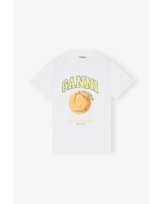 Ganni White Peach Print Organic Cotton T-Shirt
