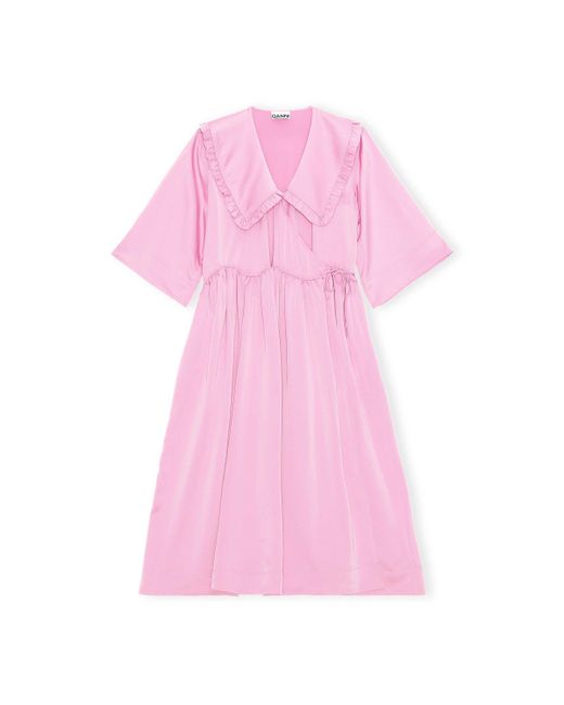 ganni wrap dress pink New GANNI Cherry Blossom Puff Sleeve Wrap Dress Size 6 (EU 38 Medium)
