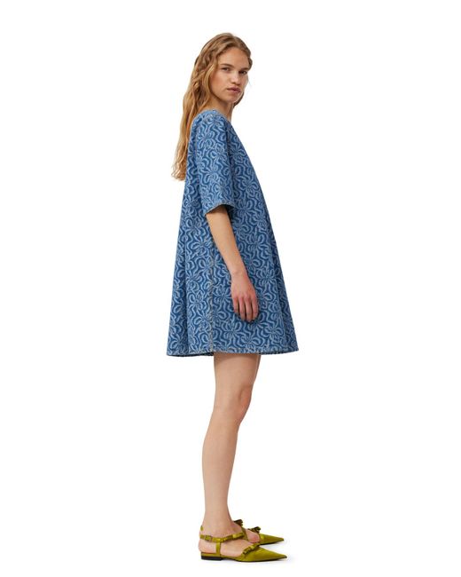 Ganni Blue Jacquard Denim A-line Mini Kleid