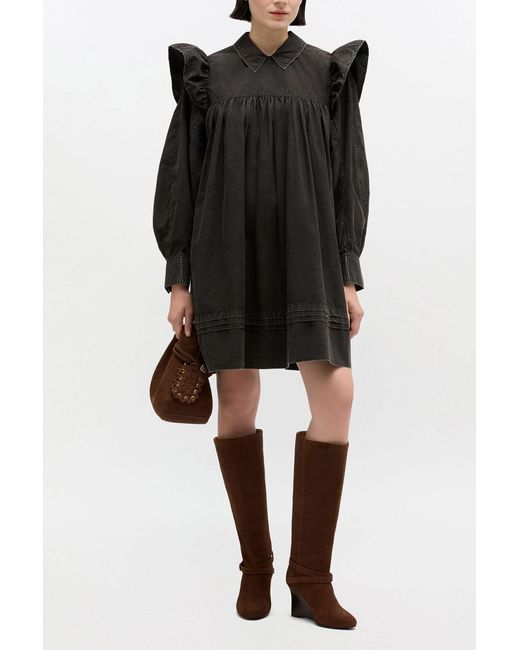 Ganni Black Washed Mini Shirt Dress