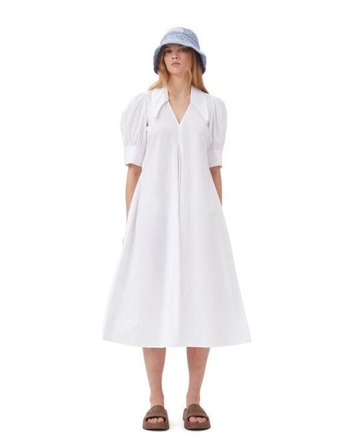 Ganni White Poplin Midi Dress