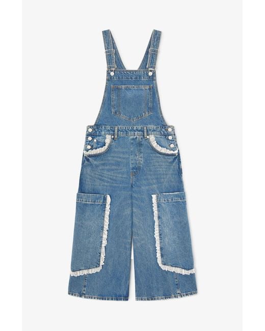 Ganni Blue Overalls Cropped Lace