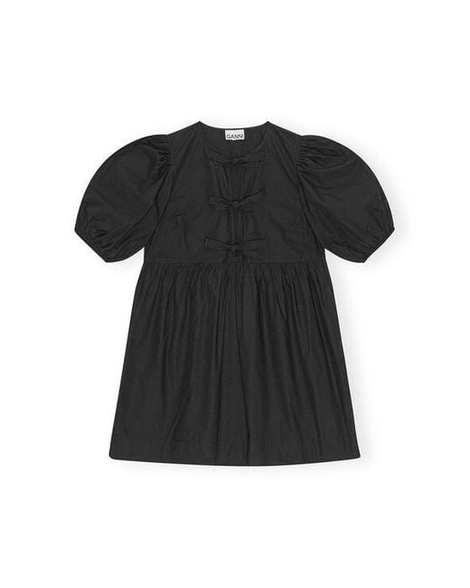 Ganni Black Cotton Poplin Tie String Mini Dress