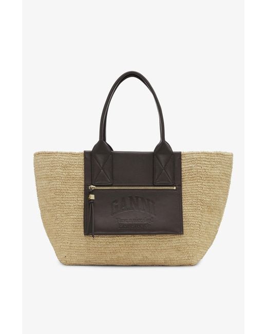 Ganni Natural Medium Raffia Tote