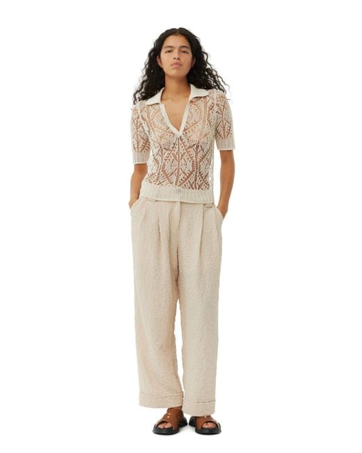 Pantalon Beige Textured Suiting Mid Waist Ganni en coloris Natural