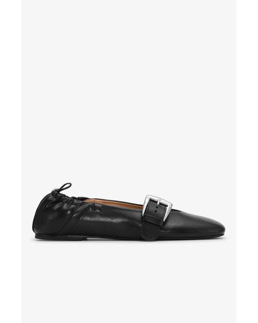 Ganni Black Buckle Strap Ballerinas