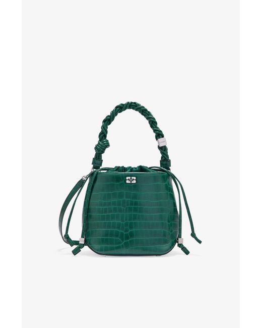 Ganni Green Patent Croco Bou Bucket Bag