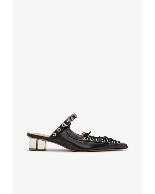 Ganni Black Lace-Up Mules