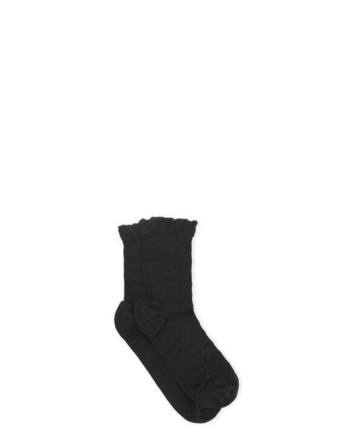 Ganni Black Short Ruffle Socks