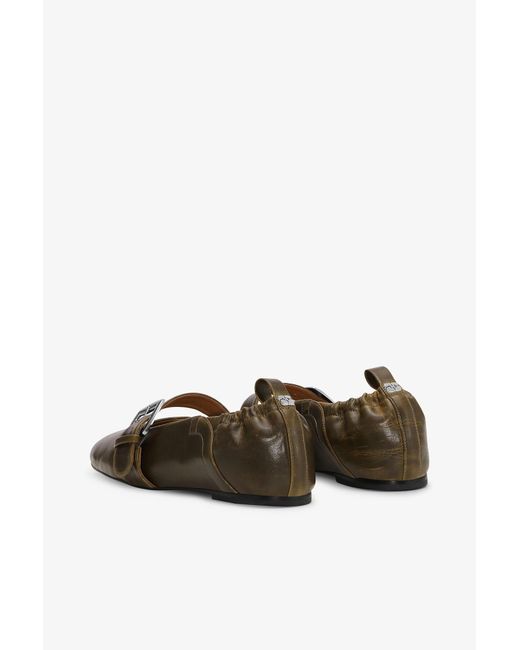 Ganni Green Dark Flats With Buckle Strap