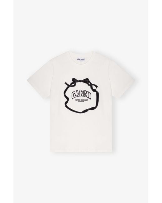 Ganni White Off- Relaxed Bow T-Shirt