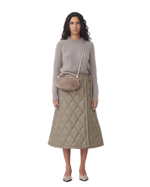Ganni Multicolor Brown Shiny Quilt Midi Skirt