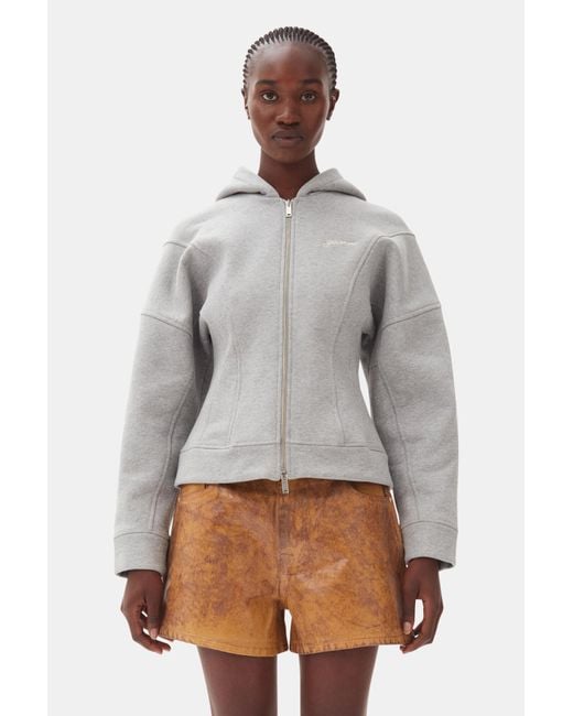 Ganni Gray Fleece Zip Hoodie