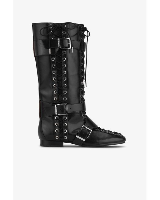 Ganni Black Crinkle Oleatex Lace-Up High Boots