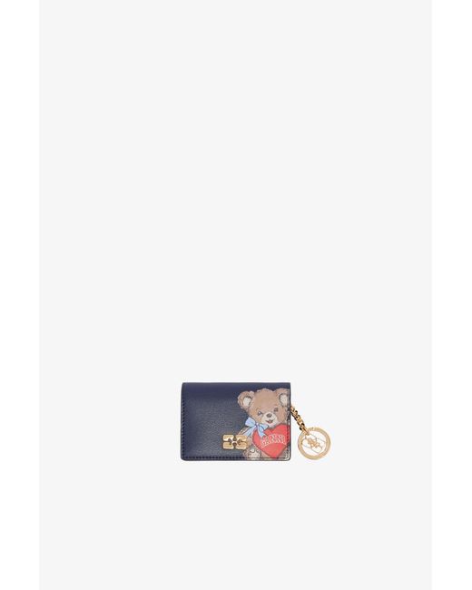 Ganni White Bou Card Holder With Flap And Bear