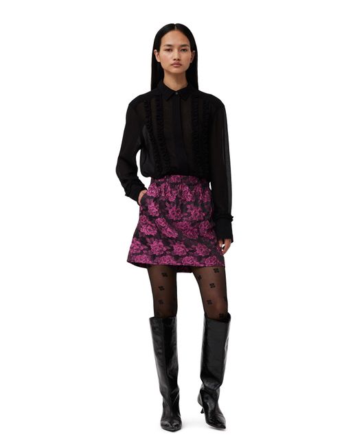 Ganni Black Botanical Jacquard Mini Skirt