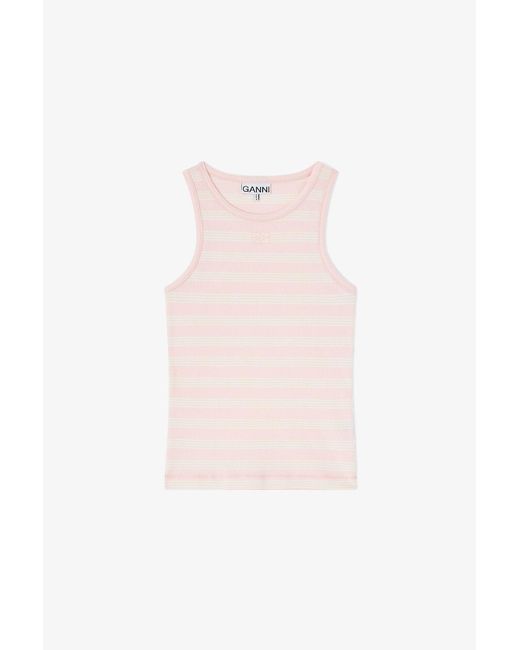 Ganni Pink Stripe Rib Tank Top