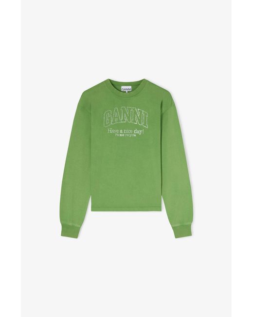 Ganni Green Daisy Duck Long-Sleeve T-Shirt
