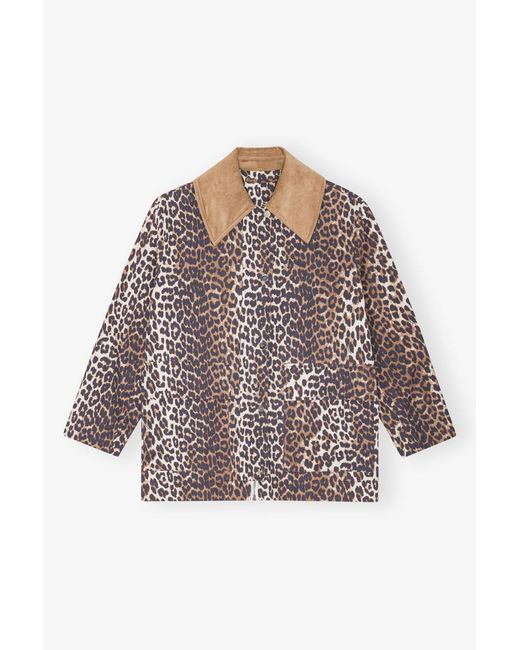 Ganni Multicolor Leopard Printed Canvas Midi Jacket