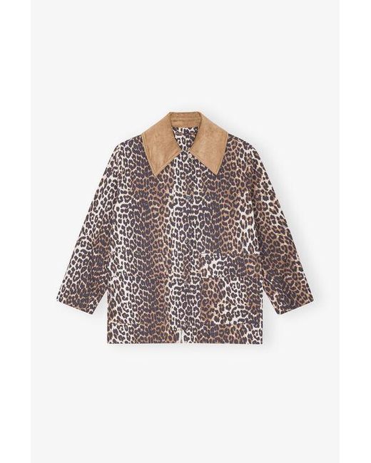 Ganni Multicolor Leopard Printed Canvas Midi Jacket