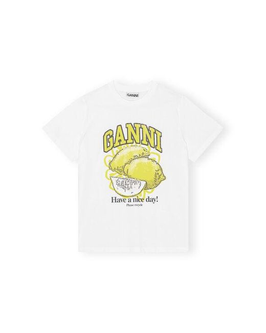 Ganni White Relaxed Lemon T-shirt