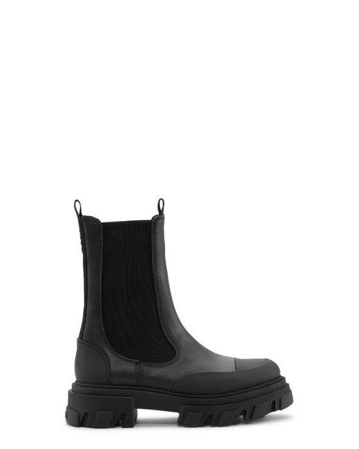 Ganni Black Ohoskin Cleated Mid Chelsea Boots