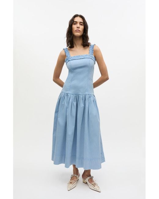 Ganni Blue Washed Stretch Cotton Corset Dress
