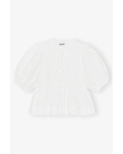 Ganni White Poplin Peplum Waist Blouse