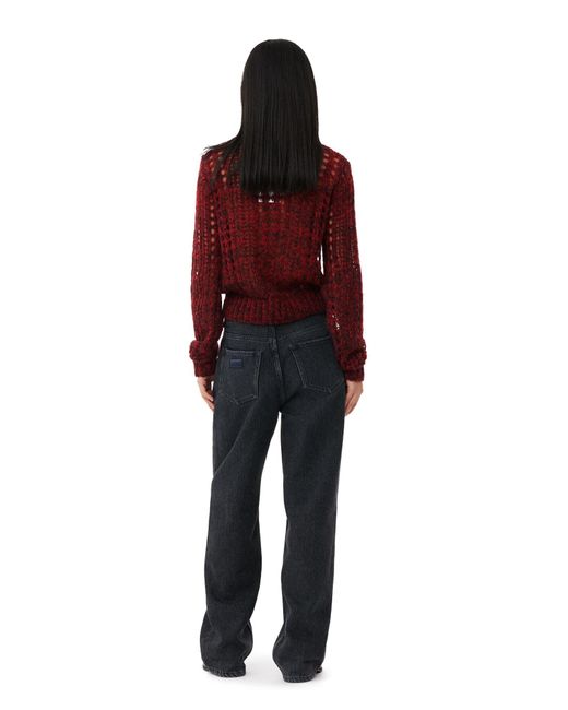 Ganni Red Mohair Lace Polo Pullover