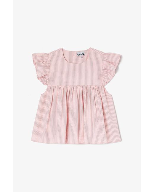 Ganni Pink Frill Sleeve Top