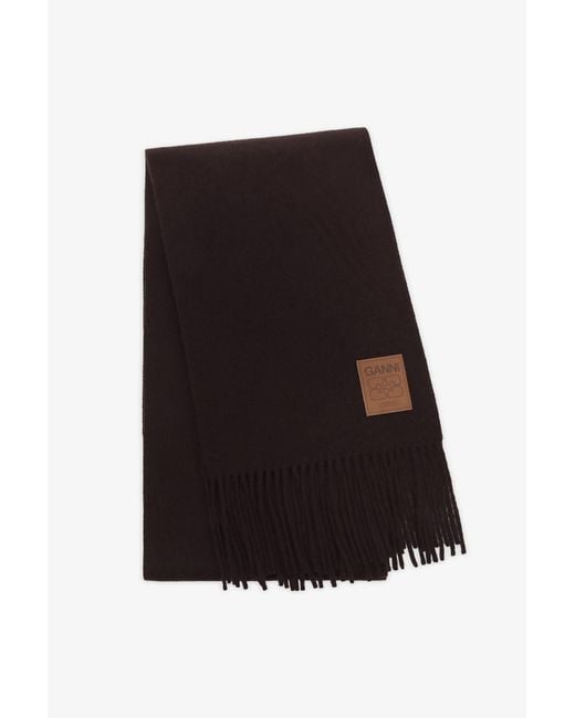 Ganni Black Wool Knit Scarf